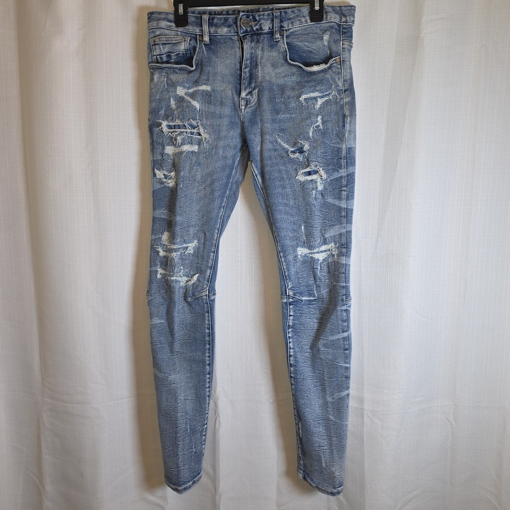 Smoke Rise Jeans Mens 32x32 Distressed Wash Stacked Skinny